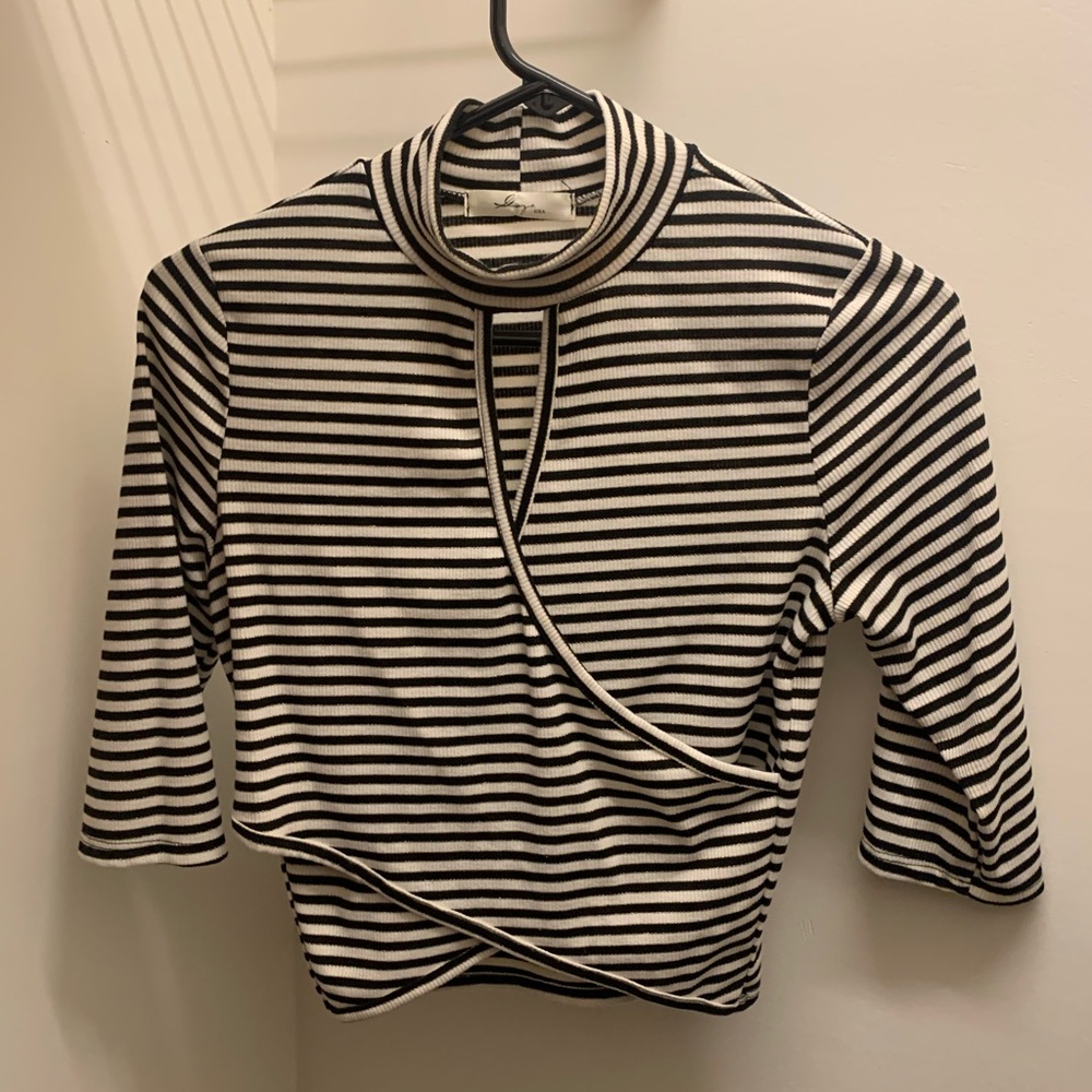 Black & White Mock Neck Crop Top